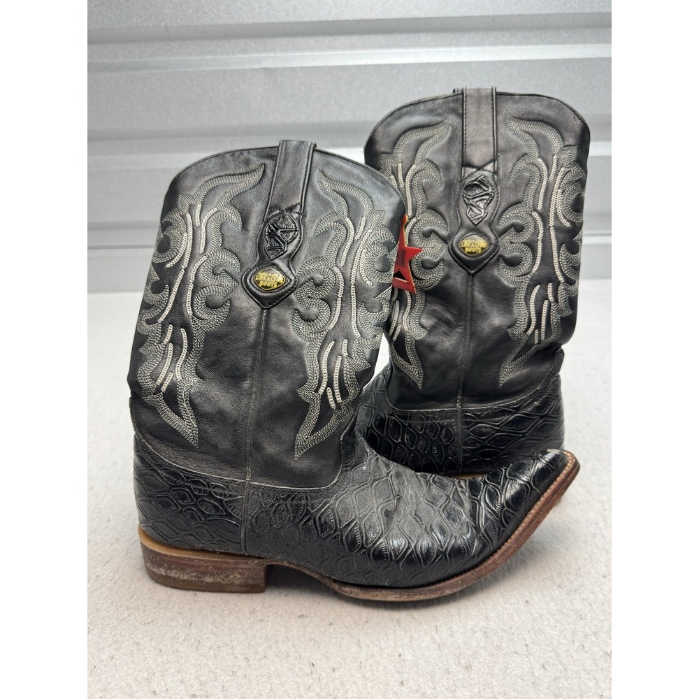 Los Altos Boots Mens Size 9 Black Leather Animal Print Western Cowboy 4635